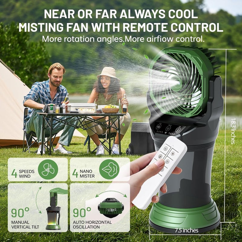 Daonlc Portable Misting Fan with Remote & 30000mAh Rechargeable Misting Fans for Outside Patios Camping Beach & Workshops Mist Fan Portable for Outdoor/Indoor 2L Built-in Water Tank RGB 4 Speeds & Spray - Image 3